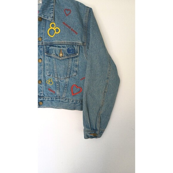 Vintage Disney Store Denim Jean Jacket Cropped Embroidered Mickey Mouse X-Large - Picture 2 of 16